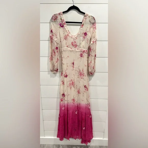 NWT Loveshackfancy white pink beaded ombré Zaria gown - Picture 4 of 8